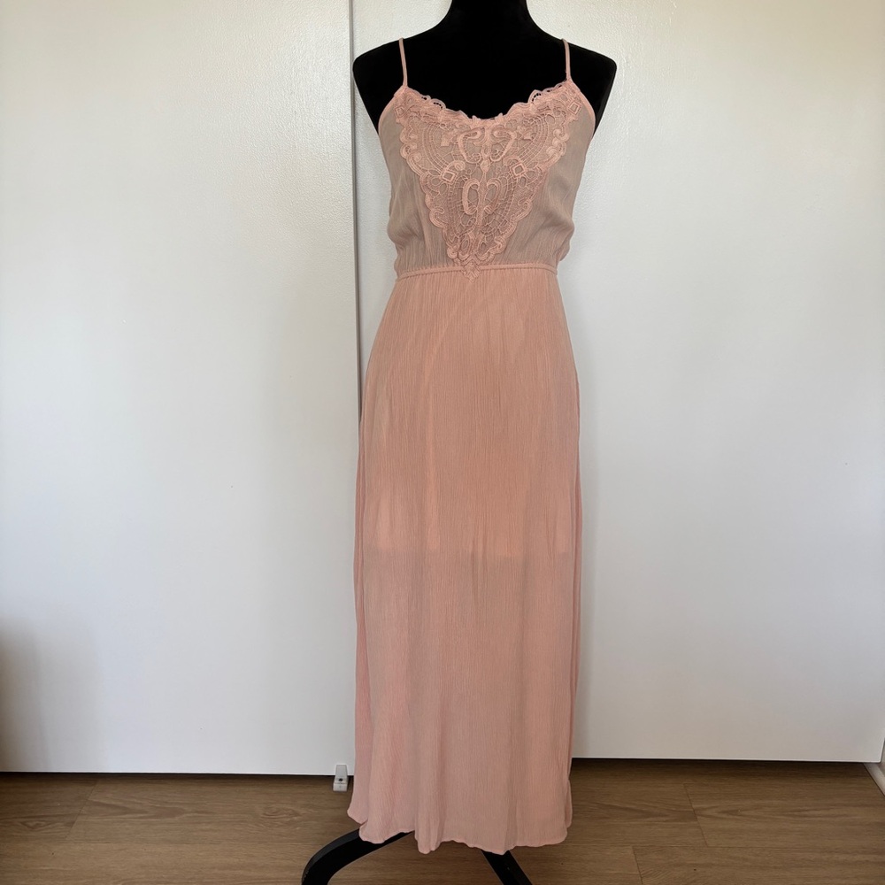 Lina Be Elegant Pink Lace Maxi Dress XS